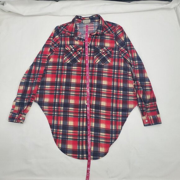 Passport Women's Red Plaid Tie-Front Long Sleeve Collared Crop Shirt Size Large - Picture 9 of 9